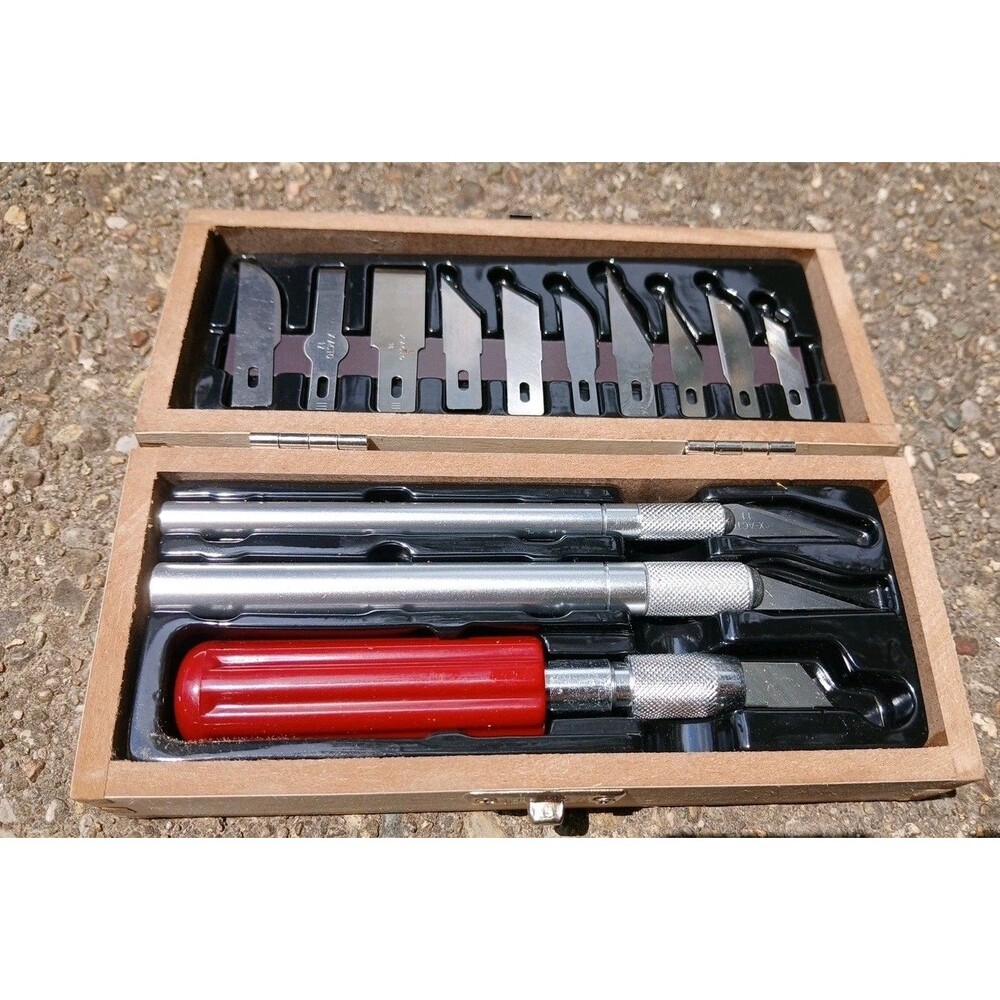 X-ACTO Basic Knife Set: Handle W/ 13 Blades w/ Wooden Case NIB New Comes W Case